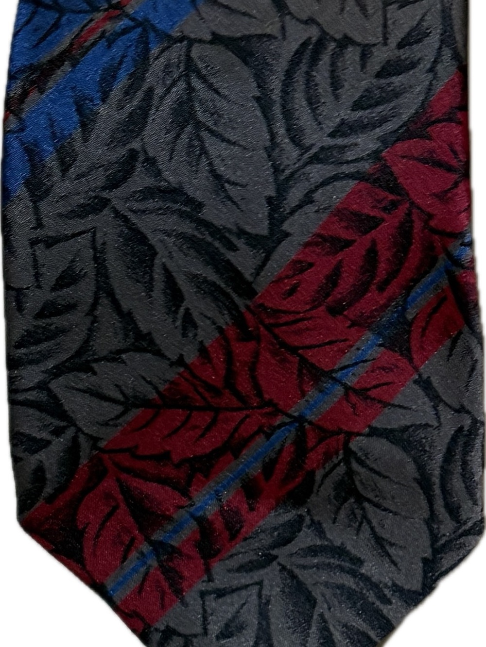 Ermenegildo Zegna Silk Tie Gray Blue Leaves 56X3.25 Standard Necktie Italy